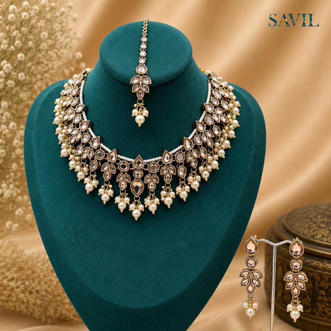 Jhanvi - Pearl & Kundan Bridal Necklace Set