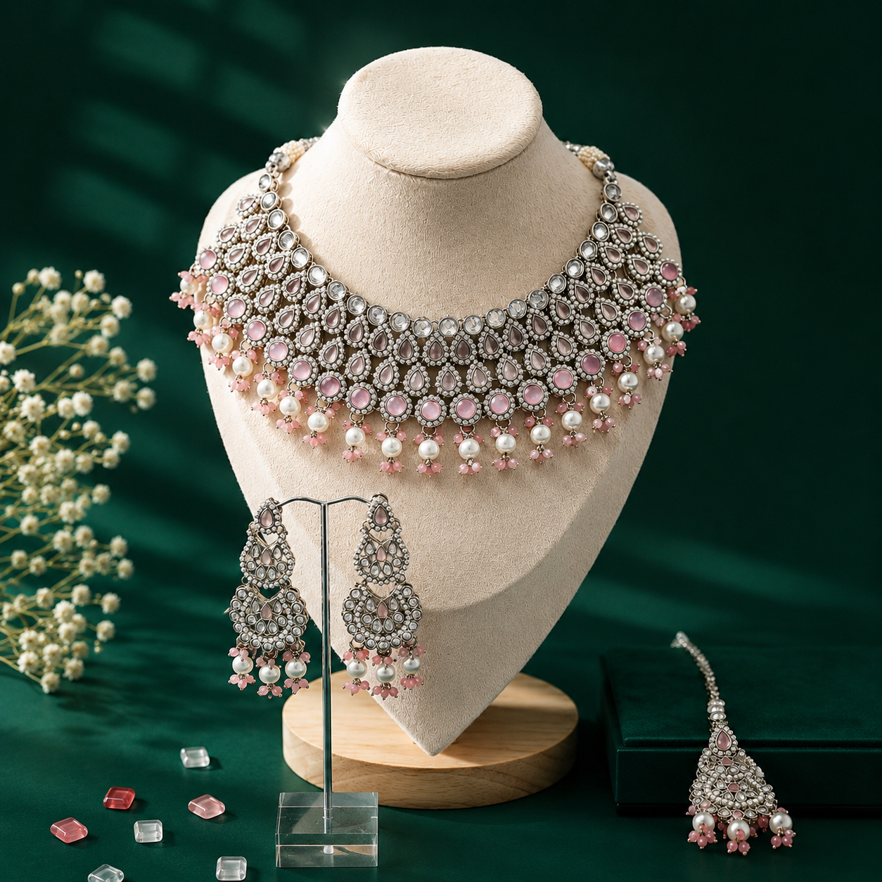 Rosha Silver Blush Bridal Set