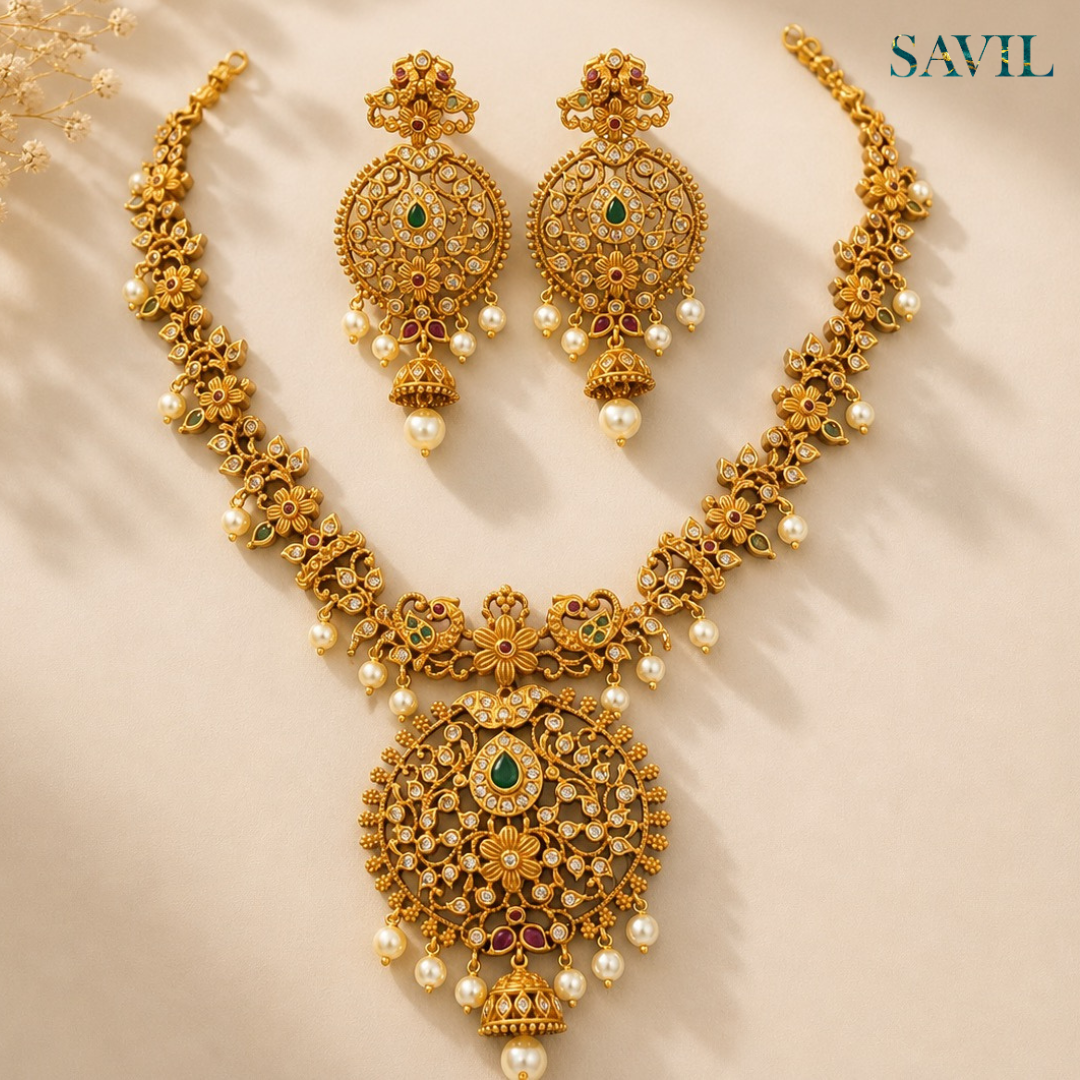 Pushpa Golden Necklace Set