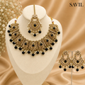 Trisha Vivid Elegance - Black & Gold Kundan Necklace Jewellery Set